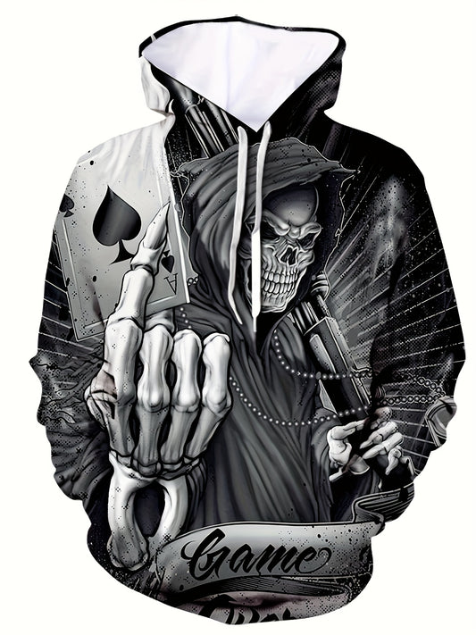 Men's Skull Graphic Hoodie Active Breathable 3D Print Hooded Shirt