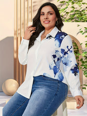  Floral Print Button Up Long Sleeve Blouse