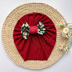 Soft Elastic Strip Flower Baby Hat With Bow For Girl