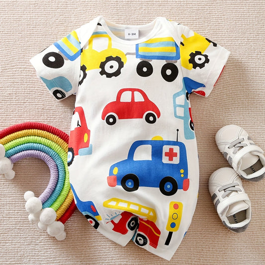 Baby Boys Car Graphic Print Cotton Romper
