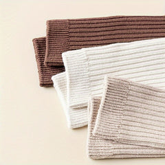 3 Pairs Solid Ribbed Calf Socks Knee High Stockings Women's Hosiery