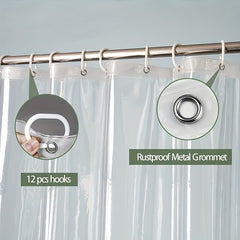 Waterproof Transparent Shower Curtain with 12 Hooks