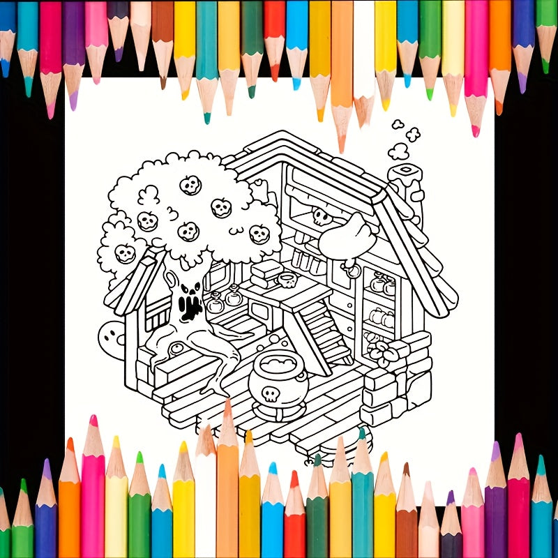 Halloween Coloring Book - Spooky Theme Illustrations - Family Fun Activity