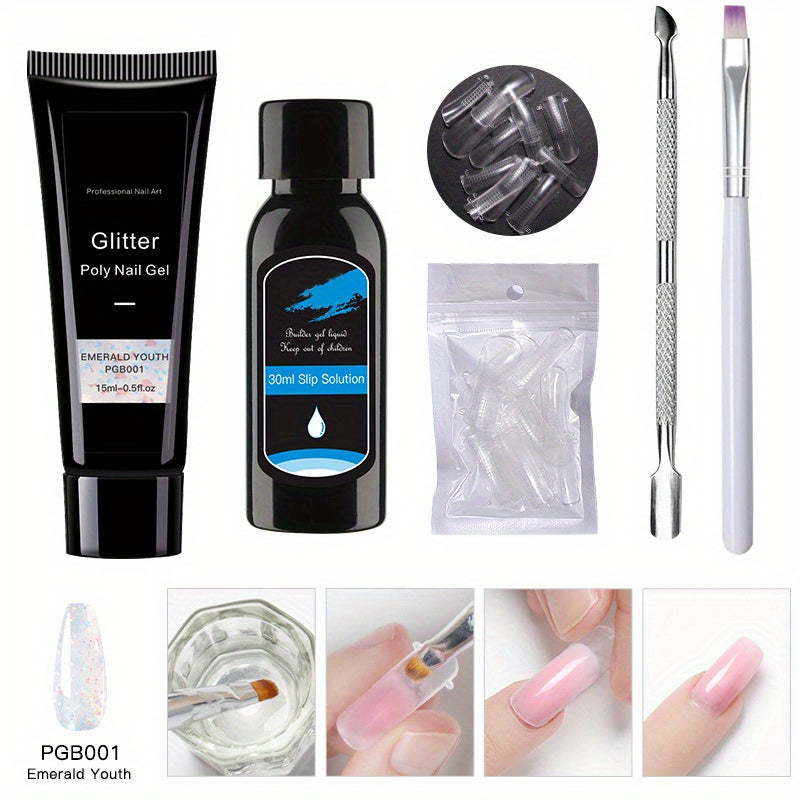 5 Nail Art Extension Glue Set with Brush, Pusher & Tips