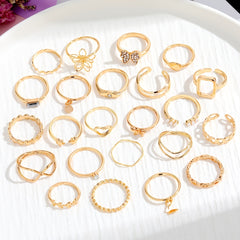 23pcs Exaggerated Flower Butterfly Rhinestone Pearl Ring Set Women's Joint Ring
