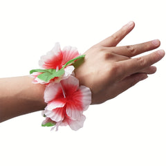 18pcs Tropical Hawaiian Luau Set Flower Headbands & Leaf Wristbands