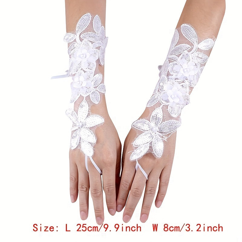 Pearl Bridal Wedding Fingerless Gloves