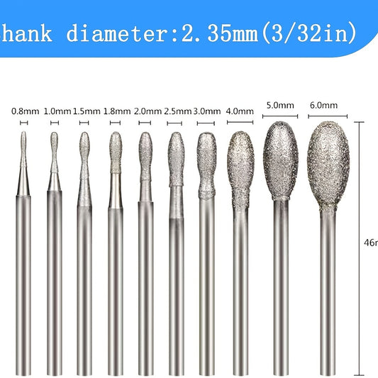 10-Piece Diamond Grinding Drill Bits for Jade Carving Tools