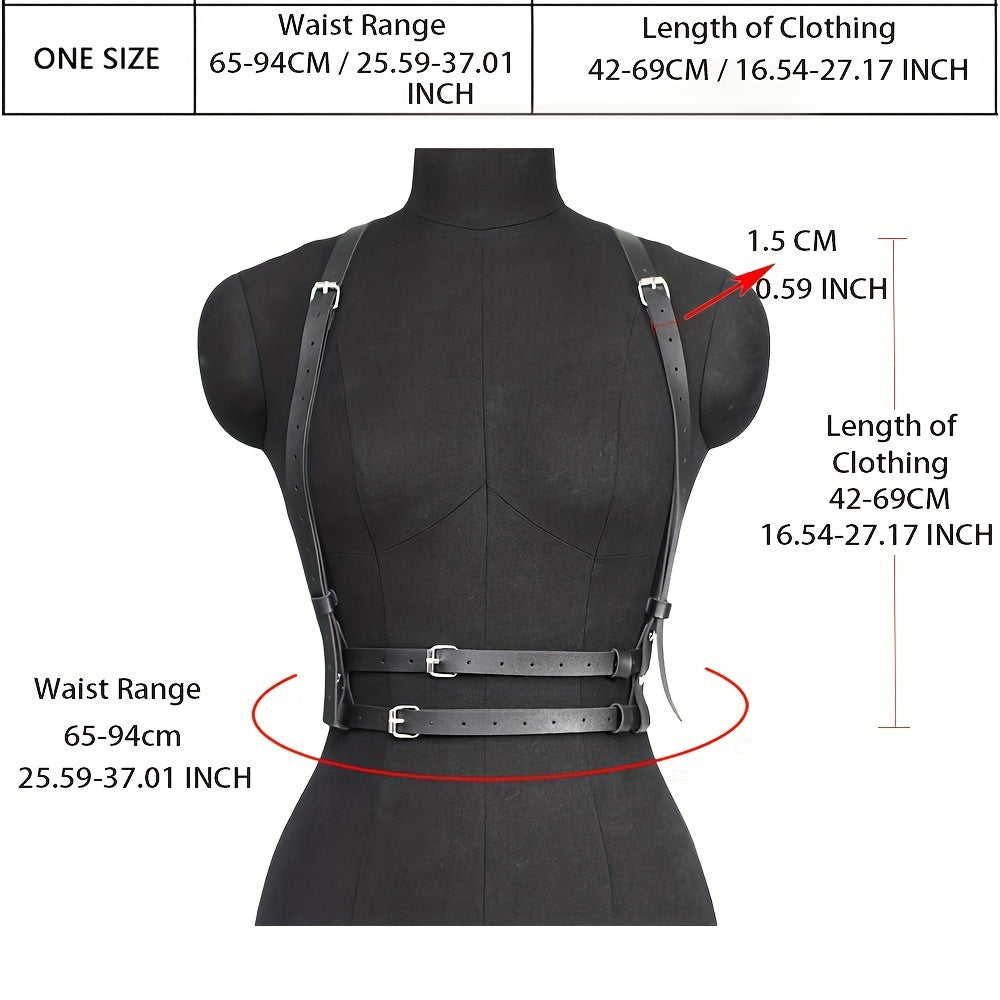 Punk PU Leather Harness Belt Double Layer Pin Buckle Waistband Corset Suspenders