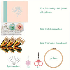 Chinese Style Flowers Lotus Manjusaka Embroidery Kit Set with Hoop 20.07cm