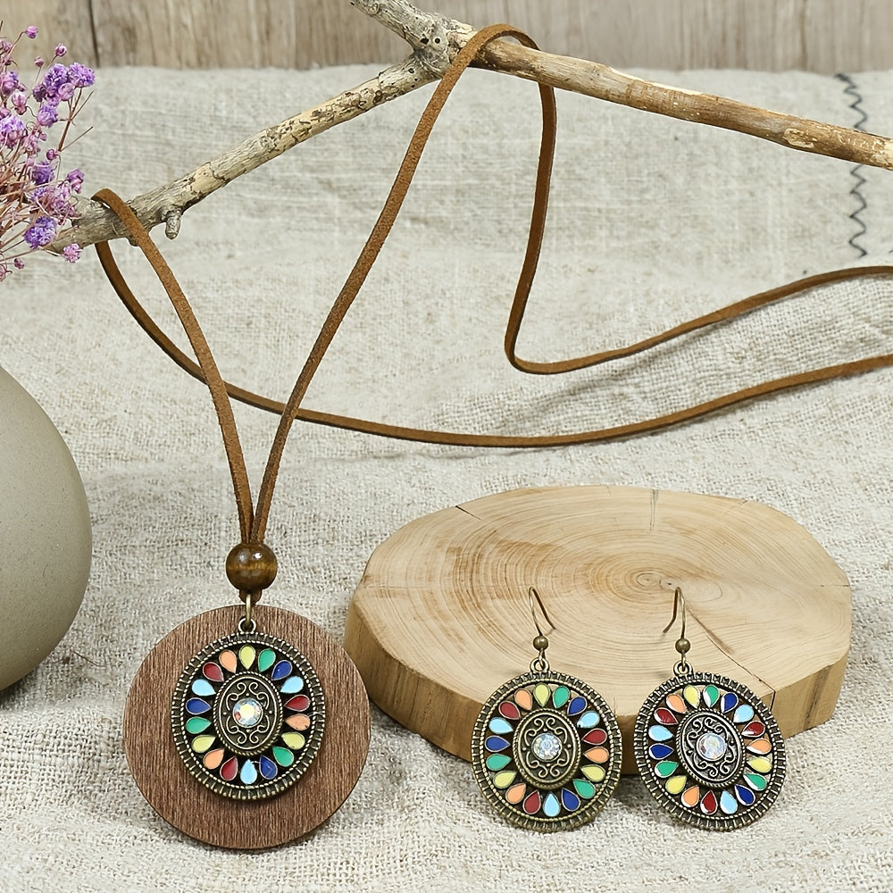 Vintage Antique Bronze Floral Beaded Earrings Necklace Set