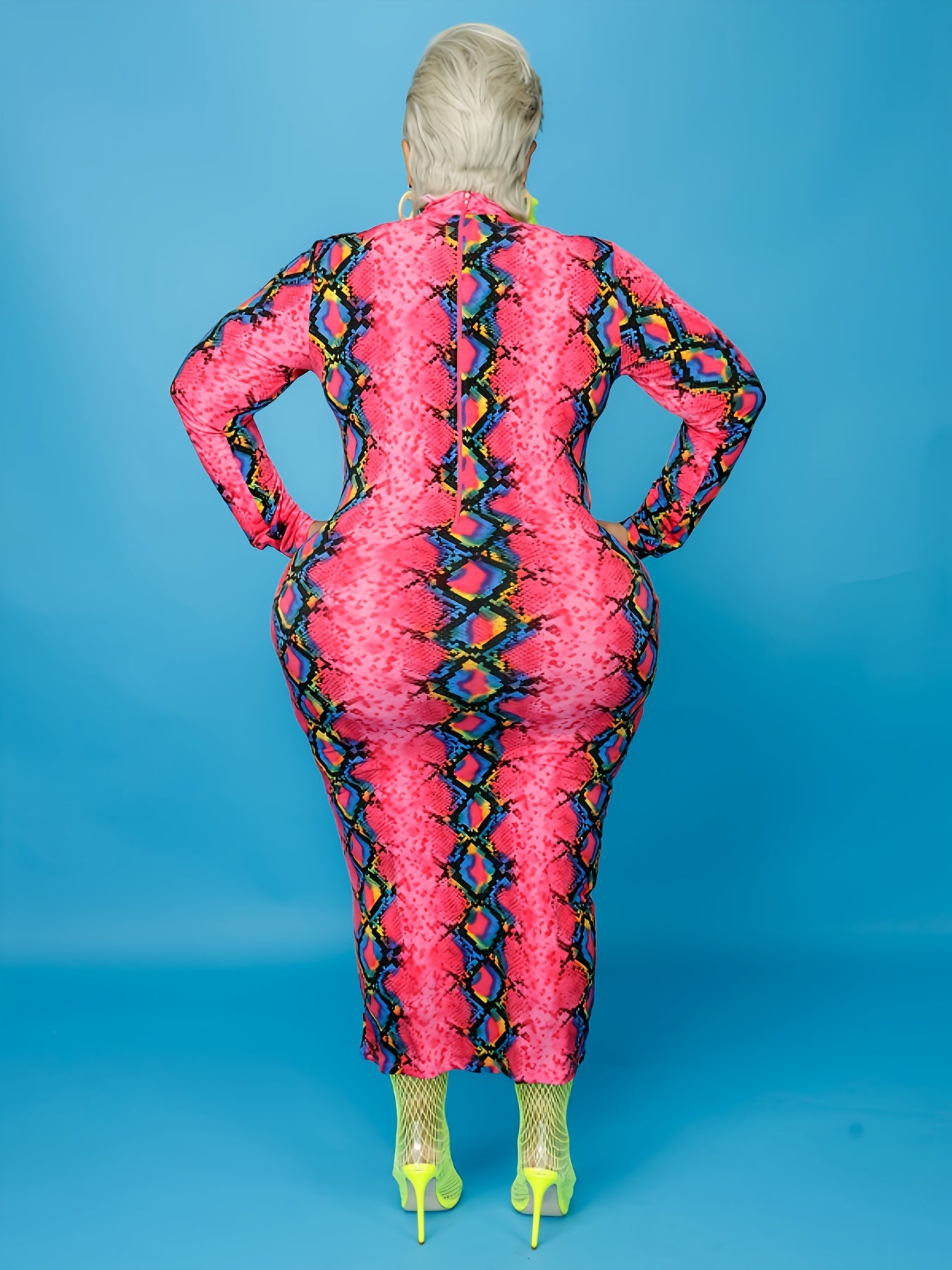  Print High Neck Bodycon Maxi Dress