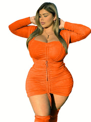 Plus Size Sexy Dress Sweetheart Neck Ruched Bodycon Mini Dress