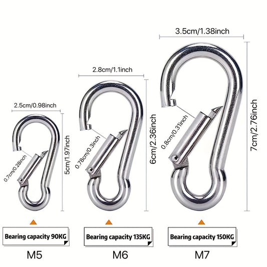 2pcs Stainless Steel Carabiner Clips for Outdoor Activities