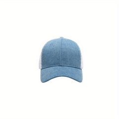 Men's Outdoor Flat Brim Grid Hat Ripped Denim Washed Hat