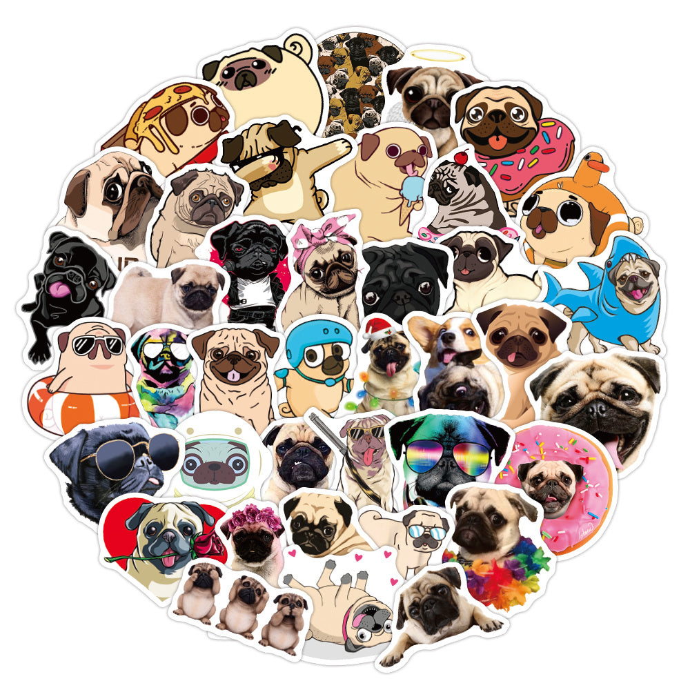 50 Cute Pug Dog Stickers - Ideal for Pug Lovers, Kids & Teens