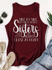 Letter Print Crew Neck Tank Top Women's Casual Sleeveless Summer Tank Top