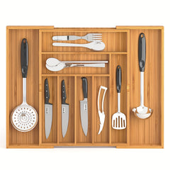 Bamboo Expandable Silverware Organizer Kitchen Drawer Organizer