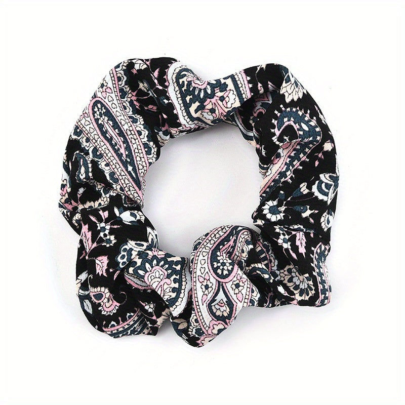 Boho Style Large Scrunchie Hair Tie Waist Fruit Flower Print Headwear