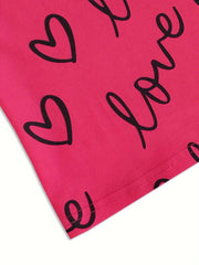 Casual Pajamas Set Women's Plus Heart & Letter Print Tee & Pants