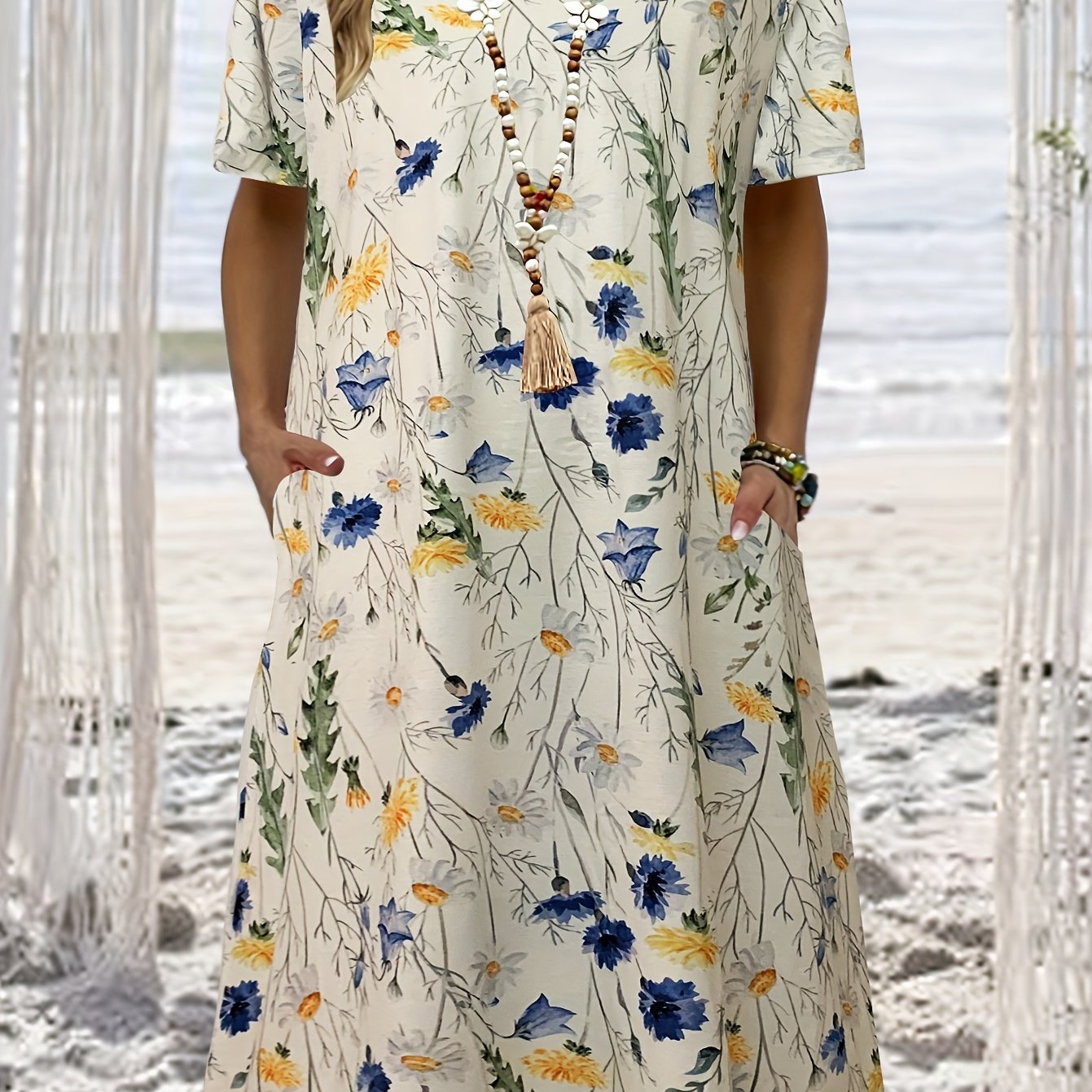 Women's Plus Size Floral Dress Short Sleeve