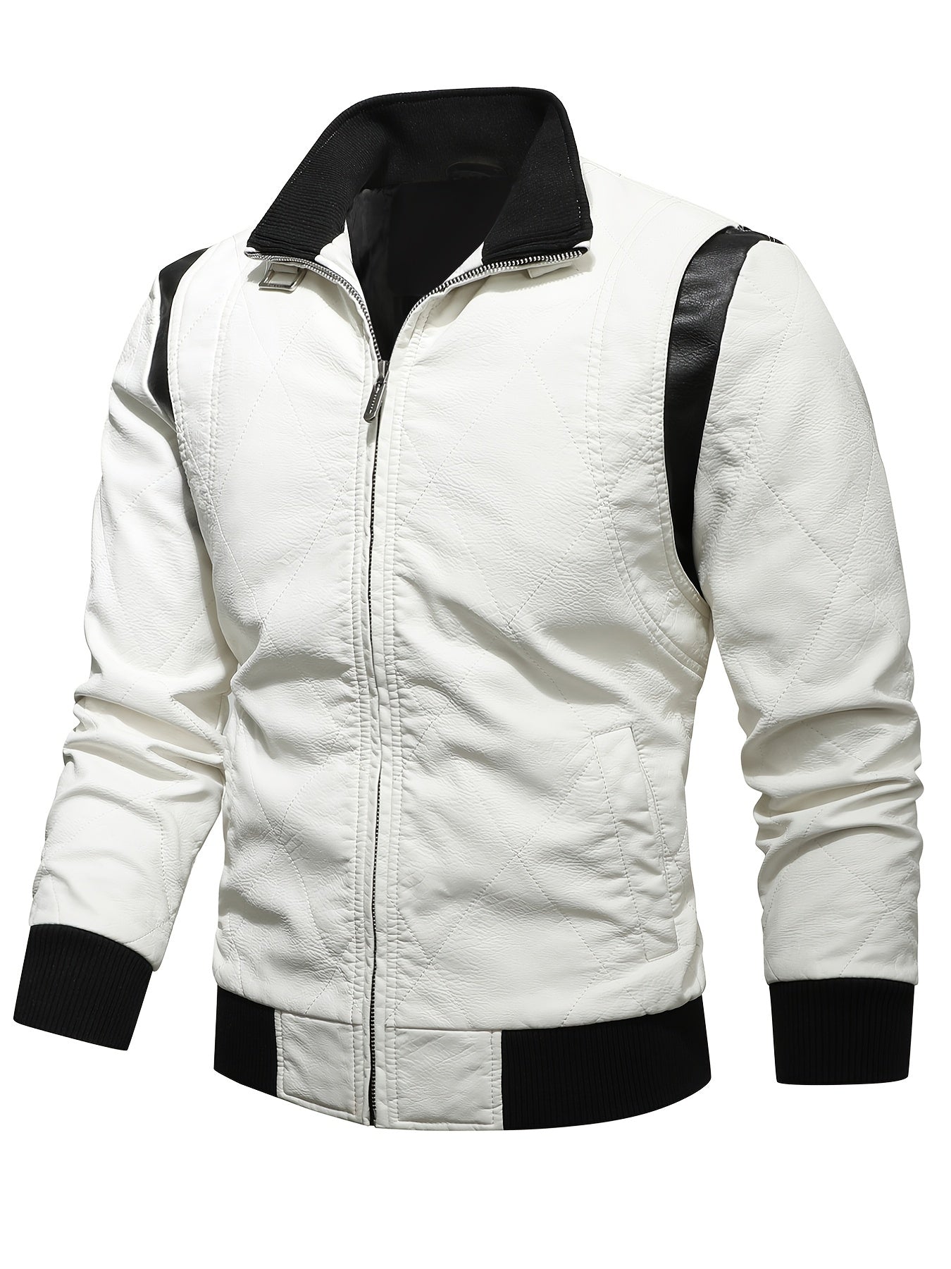 Men's Slim Fit PU Leather Jacket, Stand up Collar