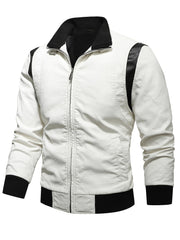 Men's Slim Fit PU Leather Jacket, Stand up Collar