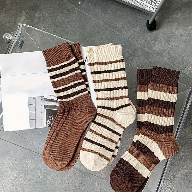 6 Pairs Colorblock Striped Socks Mid Tube Women's Stockings