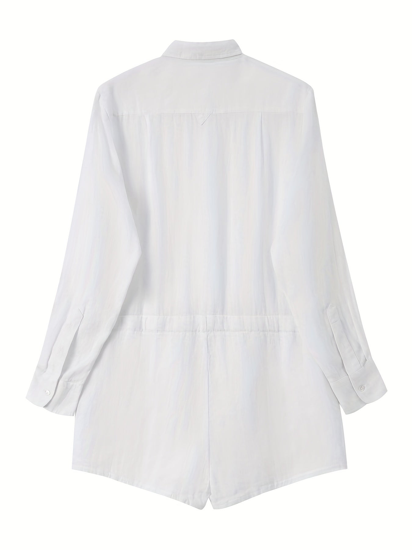 Drawstring Waist Shirt Romper Jumpsuit Long Sleeve Button