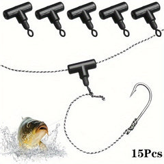 15pcs T Swivel Ring Fishing Connectors Rig Beads Hair Tackle Accessory