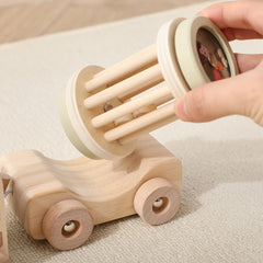 Wooden Train Shape Puzzle Kids Early Educational Matching Toy Squirrel Pulli