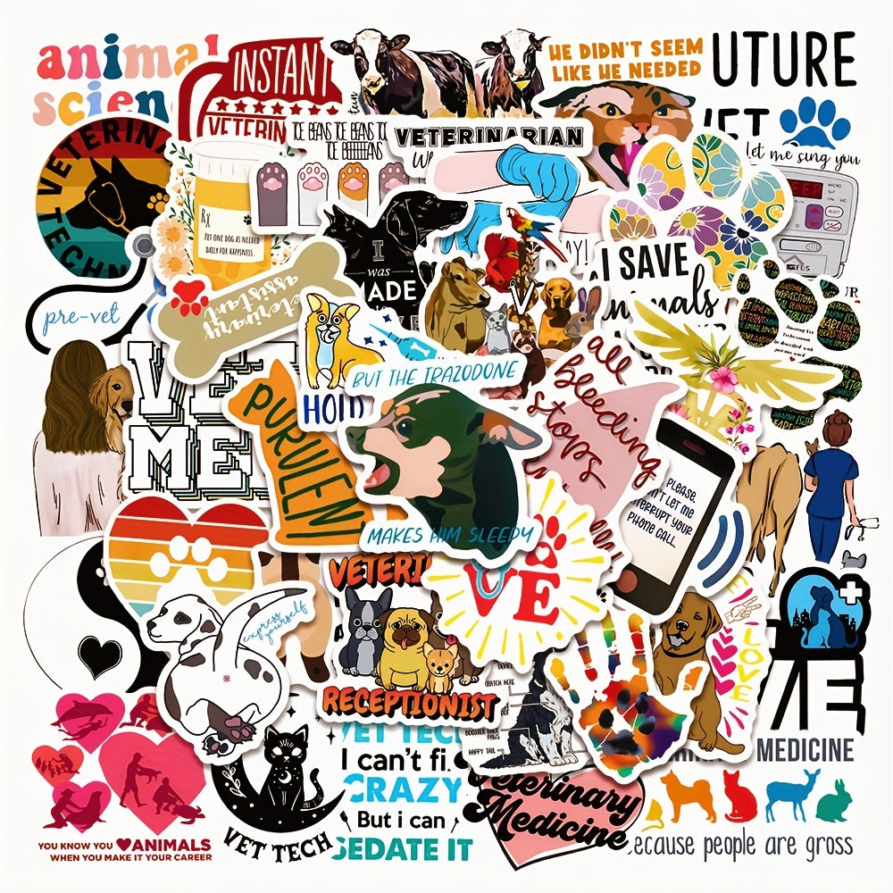 50Pcs Veterinary Stickers for Suitcases Mobile Phone Laptop Helmet Skateboard