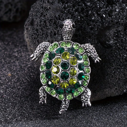 Hip Hop Green Turtle Animal Brooch Full Rhinestone