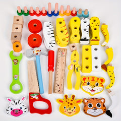 Kids' Animal & Vehicle Assembly Toolbox DIY Wooden Building Blocks Set