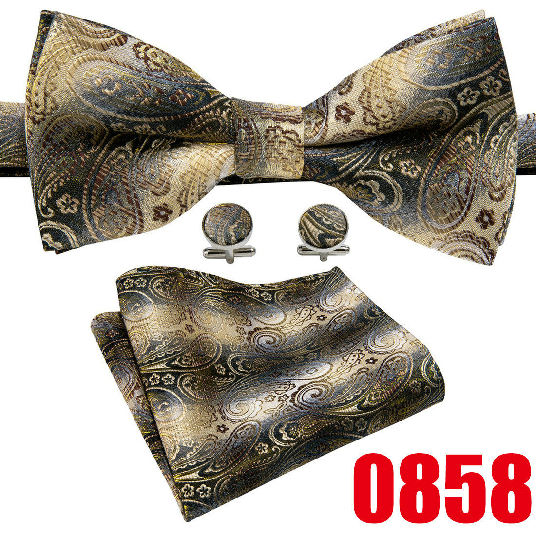 Barry Wang Men's Bow Tie Braided Satin Paisley Pre Tie Adjustable Bow Tie