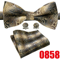 Barry Wang Men's Bow Tie Braided Satin Paisley Pre Tie Adjustable Bow Tie