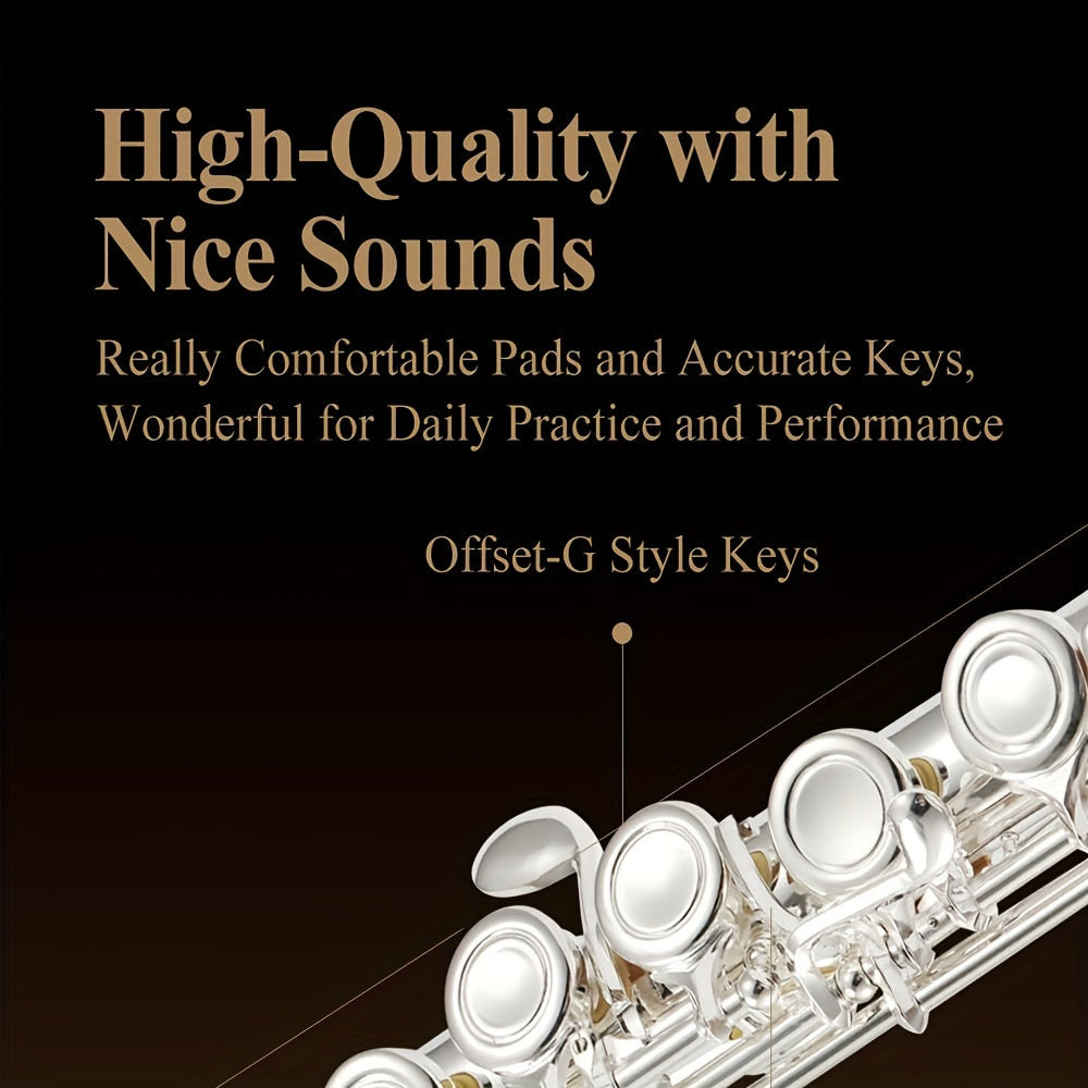 Silvery Plated Flute In C Key 16 Keys Closed Hole E Key Professional Beginner