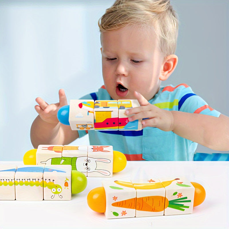 Wooden Twisting Puzzle Cubes for Toddlers - Educational Toy