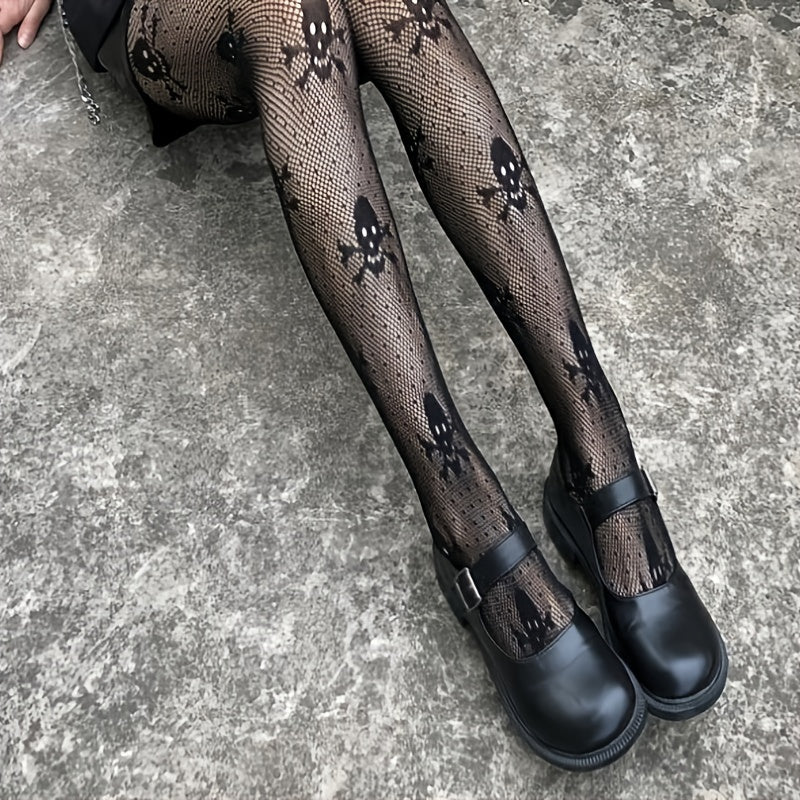 Skull Fishnet Tights Lace Spider Web Stockings