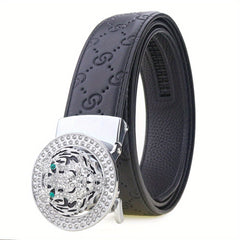 Men's Leather Belt Rhinestone Buckle Tiger Pattern Causal Jeans Waist Strap