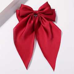 Red Large Satin Bow Hair Clip French Barrette Ponytail Women