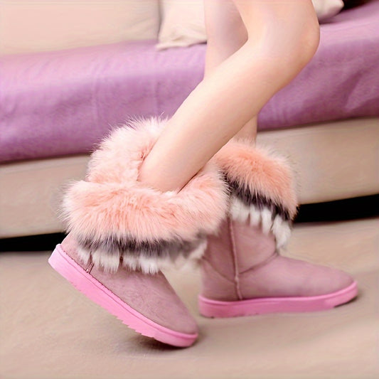 Women's Suede Snow Boots Faux Rabbit Fur Winter Ankle Boots
