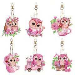 6pcs 5D Diamond Owl Keychain DIY Art Set
