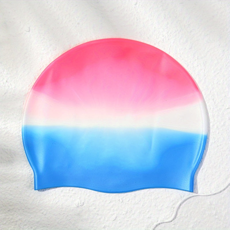 Gradual Change Swimming Cap Ear Protection Durable Waterproof Elastic Cap