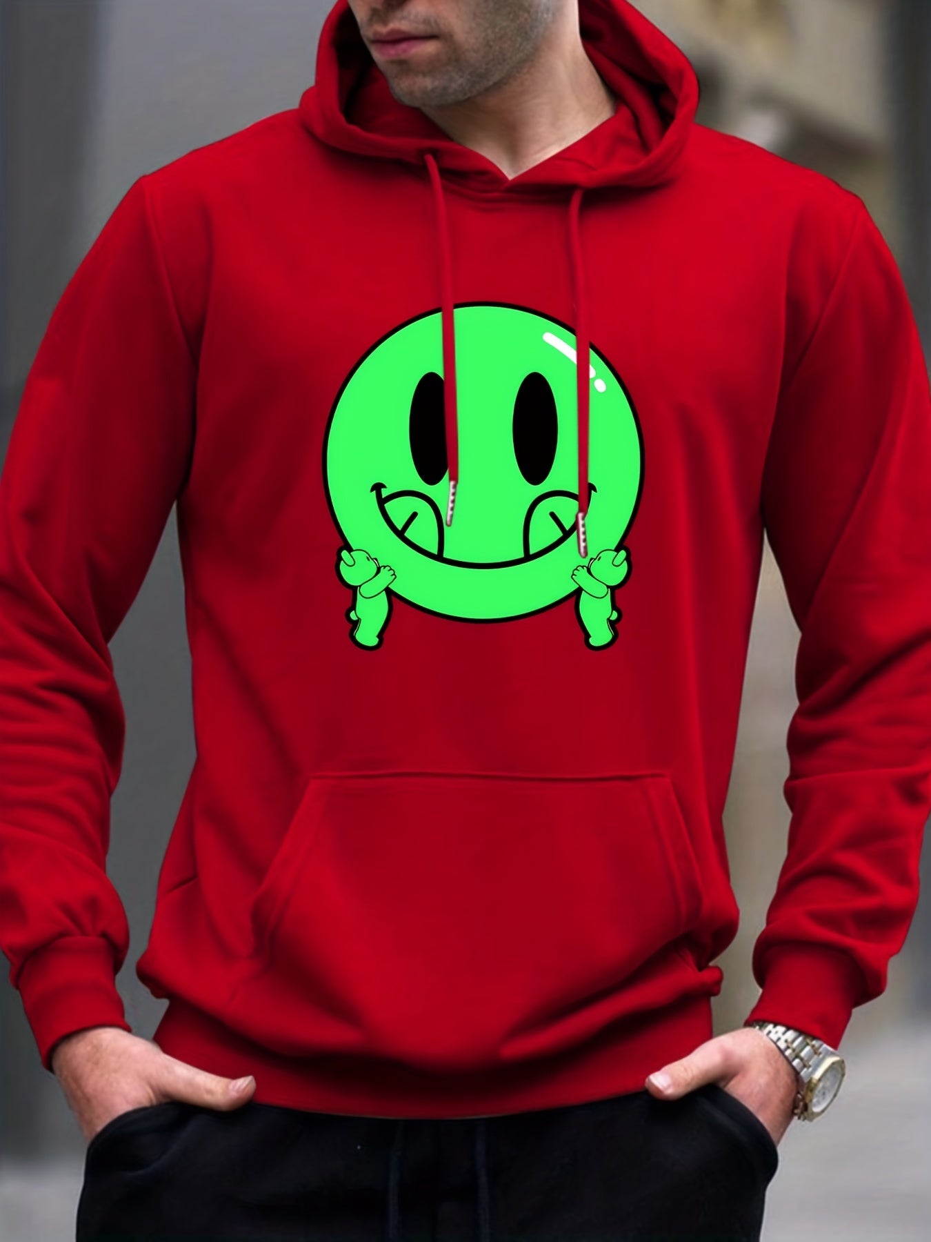 Smile Face Print Hoodie for Men