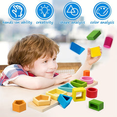 Montessori Wooden Sorting & Stacking Toy - Toddler Shape Sorting Gift