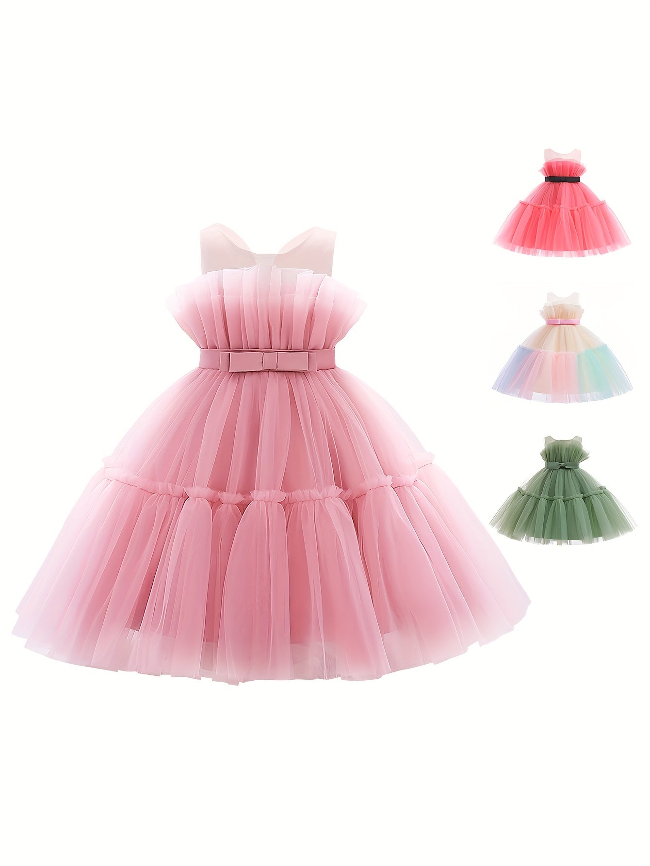 Baby Girls Sleeveless Mesh Bowknot Princess Dress