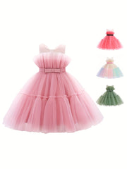 Baby Girls Sleeveless Mesh Bowknot Princess Dress