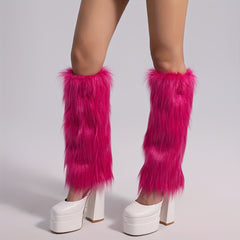 Solid Fuzzy Leg Warmers Knee High Socks Women's Stockings
