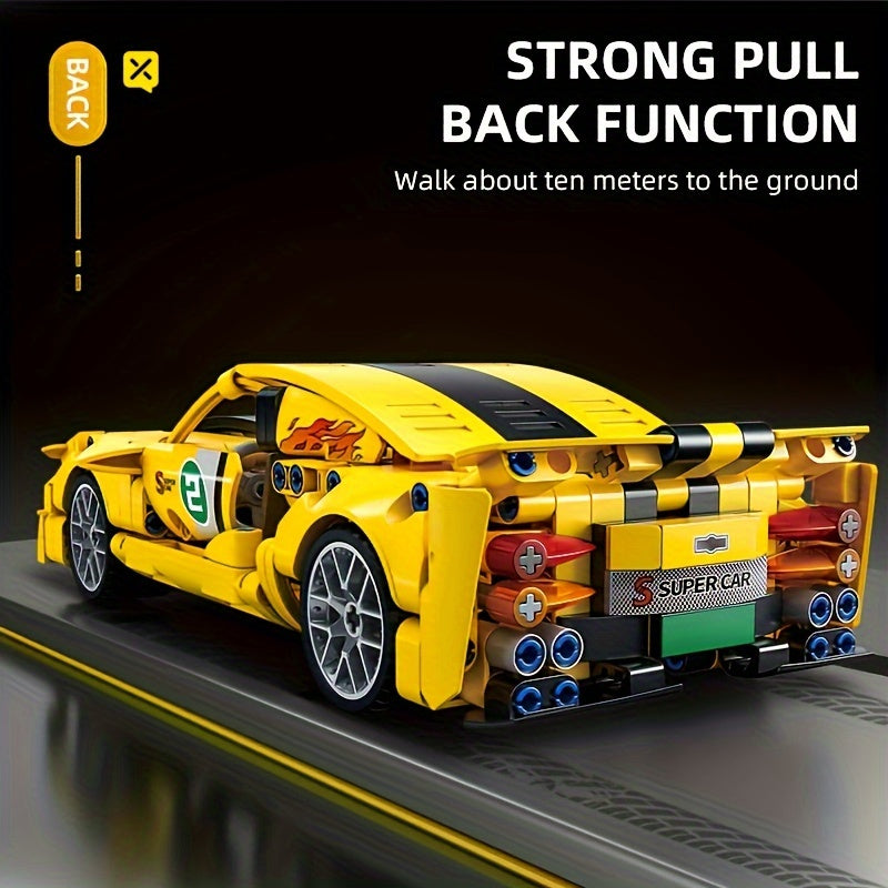 451pcs Building Blocks Pull Back Car Yellow Supercar Educational Toy